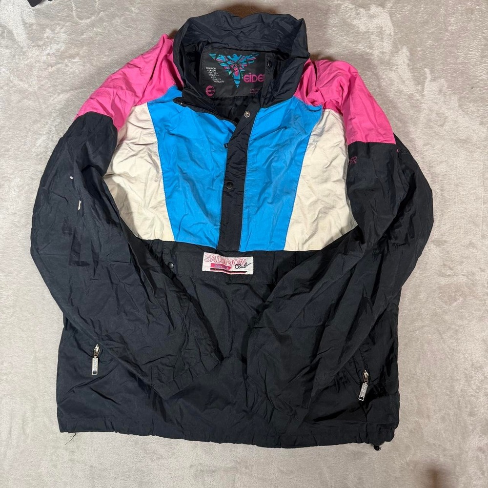 Vintage Salomon x Eider Colorblock Ski Jacket 90s Windbreaker Black Blue Pink